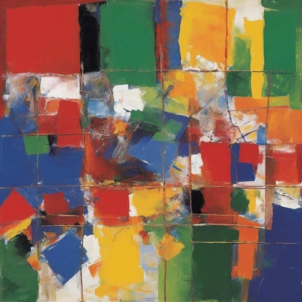 Ζωγραφικό έργο με έντονα χρώματα και αφηρημένο στυλ, εστίαση στη σημασία του κενού στη σύνθεση τέχνης.